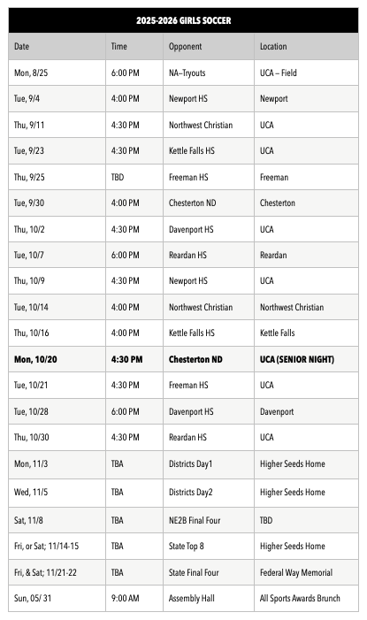 25-26 Girls Soccer UCA