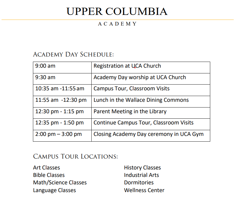 Academy Day Schedule
